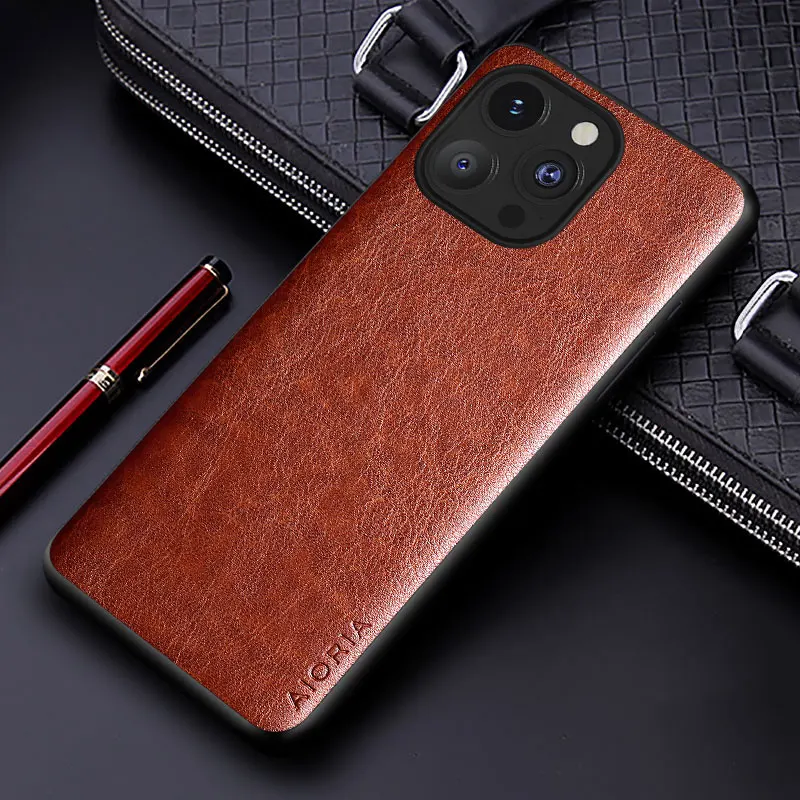 Premium PU Leather Business Phone Case – Solid Color Design
