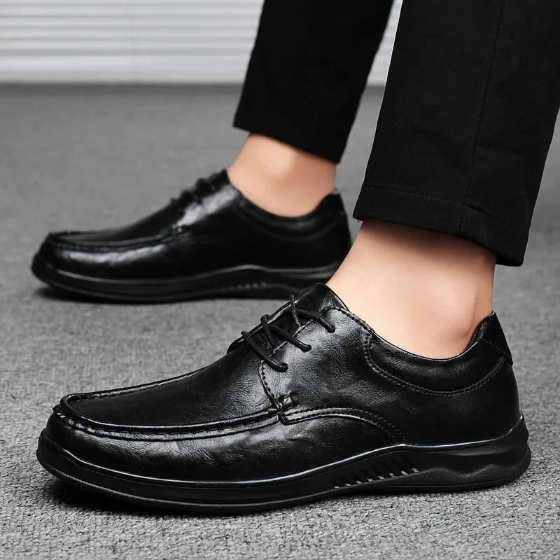 

Мужские кожаные туфли оксфорды, черные удобные нескользящие кроссовки в стиле ретро, на шнуровке, повседневная обувь, 2023