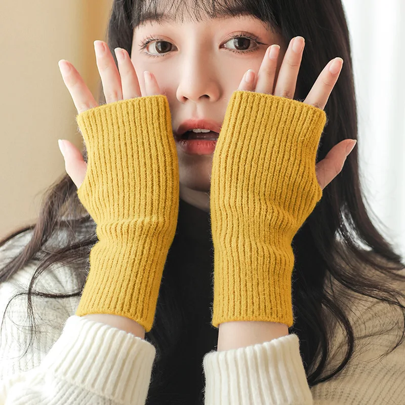 3 Paire De Gants Sans Doigts Tricotés, Demi-Doigts Chaud