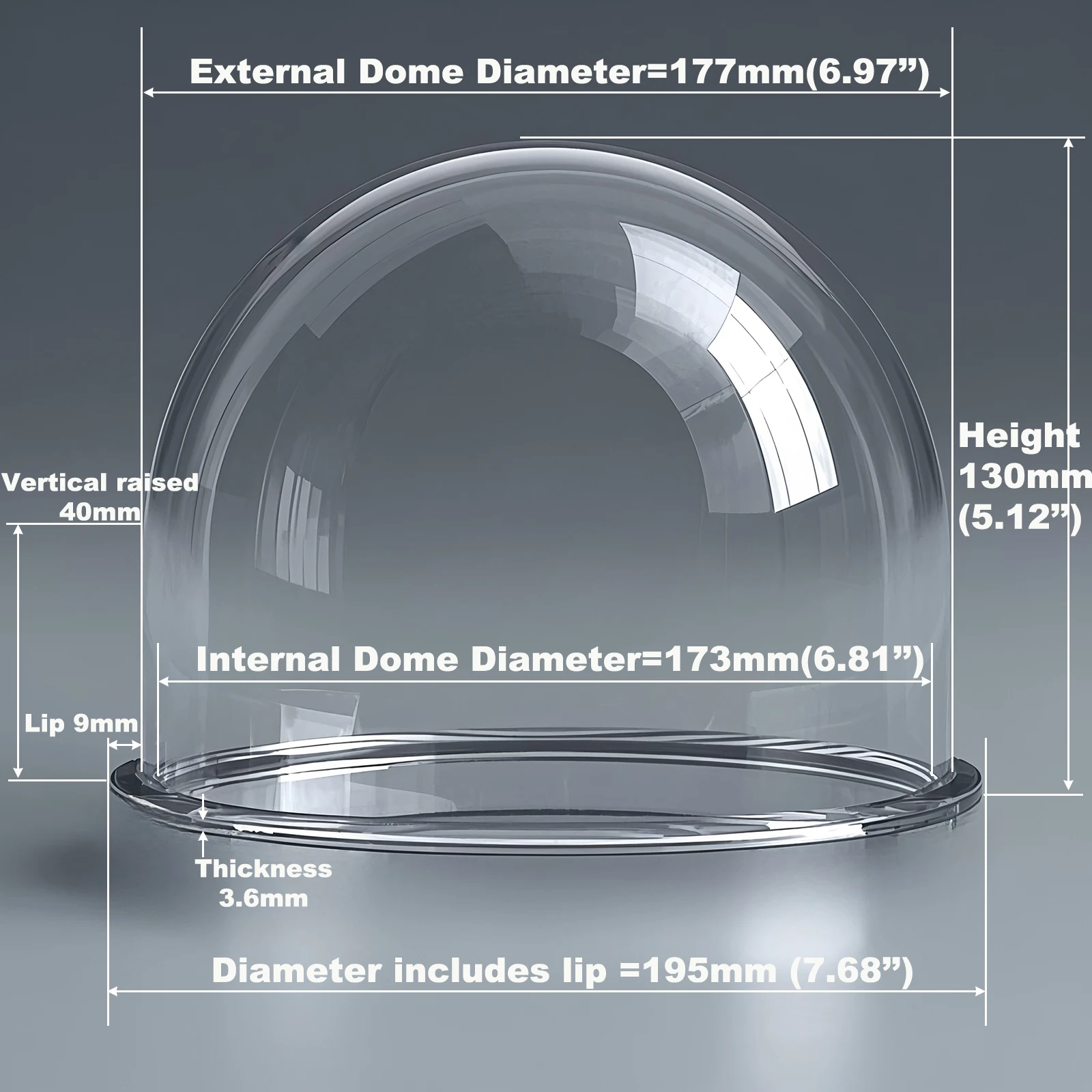 7 Inch Crystal Clear Acrylic Camera PTZ Cover, CCTV Dome Cover
