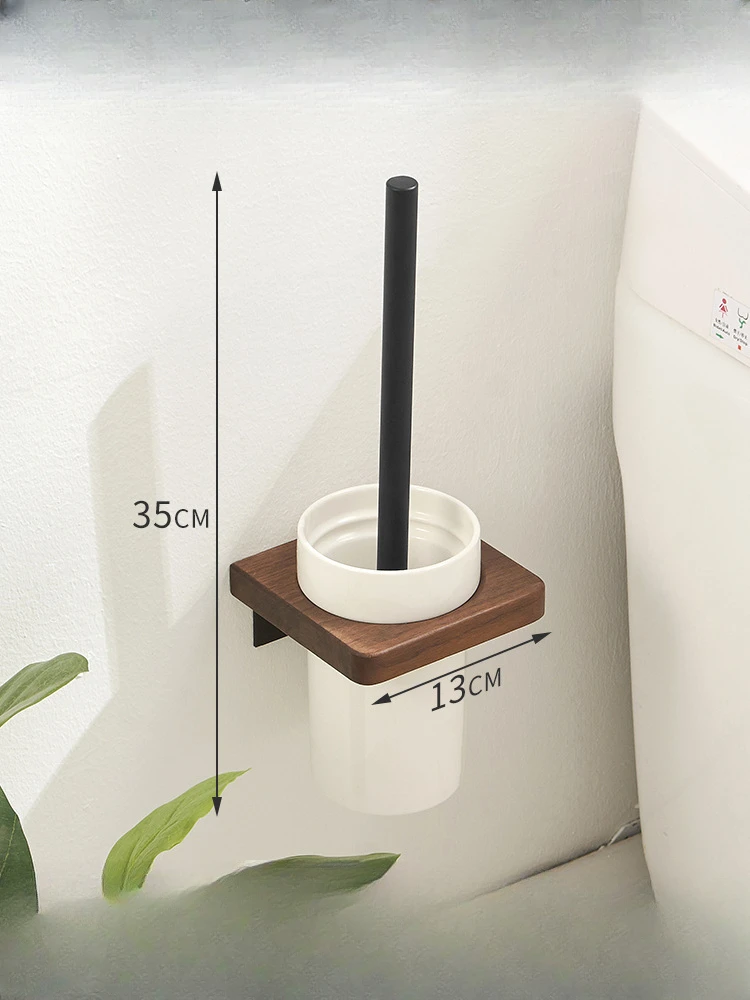 Wooden Brush Household No Dead End Wash Toilet Brush Set Wall Mounted Bathroom No Punching bathroom shelf ，Toilet Brush Holder 5
