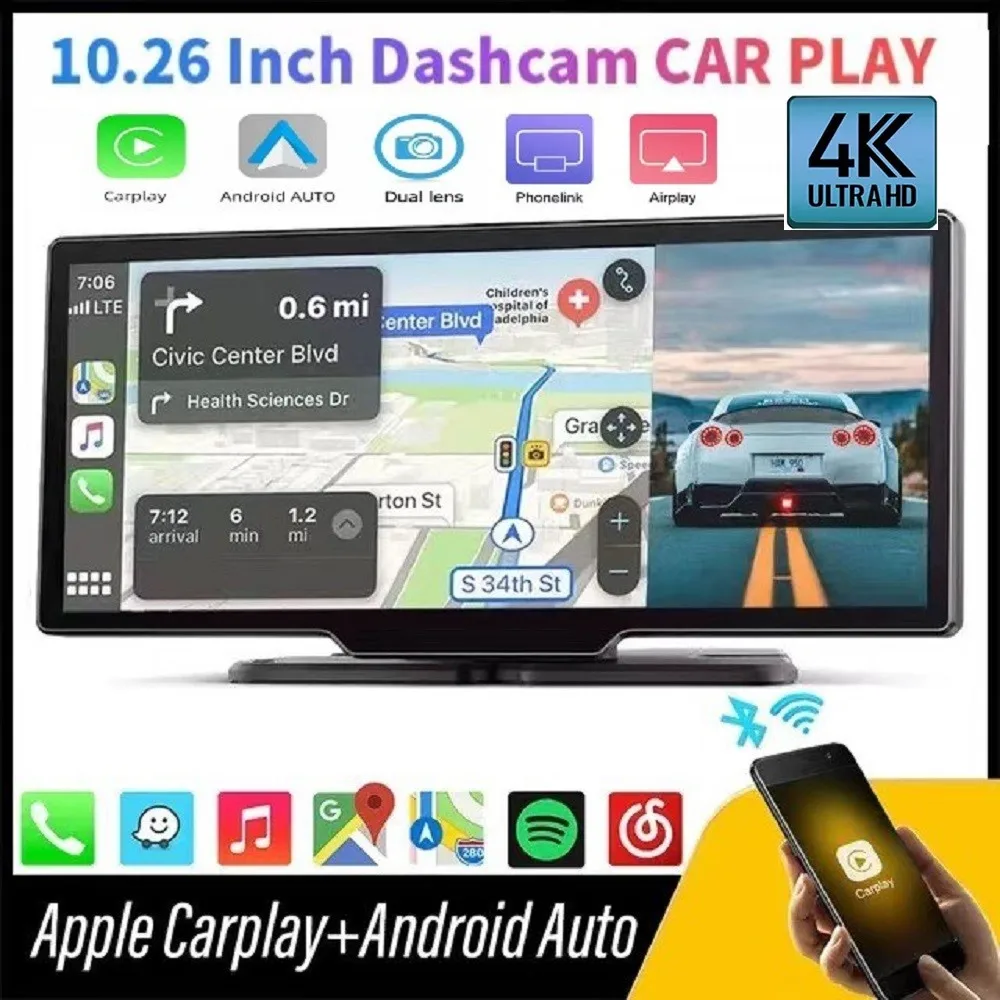10.26-inch HD Wireless Car Stereo CarPlay Android 4K Driving Recorder Touch  Screen DVR Video Recorder WiFi GPS Rearview Camera - AliExpress