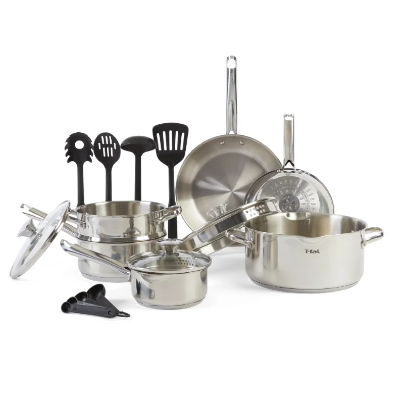 

T-fal Cook & Strain Stainless Steel Cookware Set, 14 Piece Set, Dishwasher Safe Pots and Pans Non Stick Cooking Pot Set