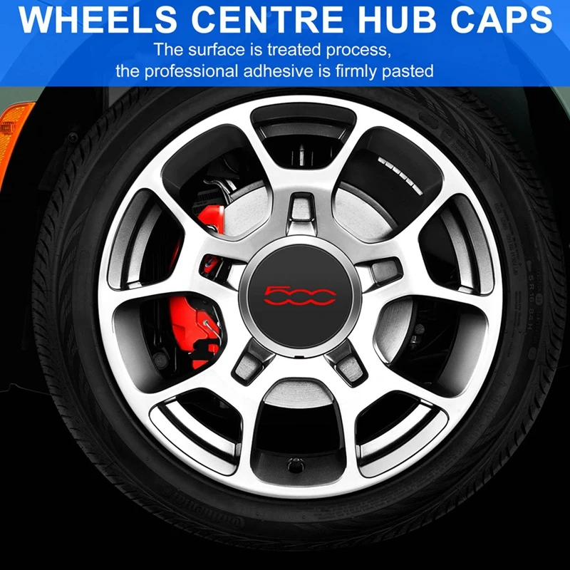2 PCS 133Mm Hubcap Black & Red Plastic For Fiat 500 Wheels Centre Hub Caps 68078419AC 68078421AC Dust Cover 51884863