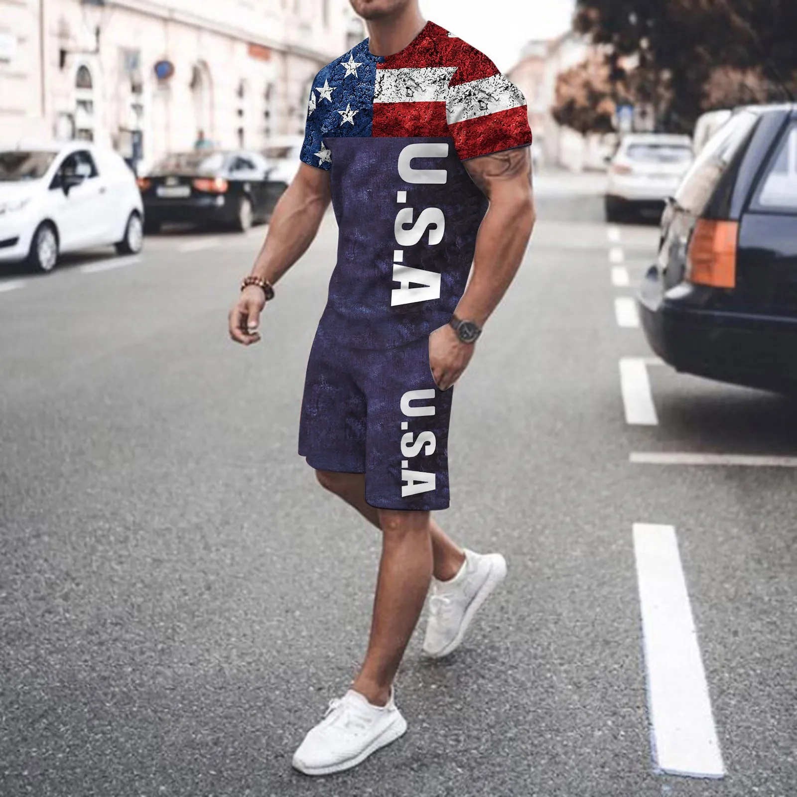 

American Flag Printed Men's Tracksuit Set 3d Print 2 Pcs Man T-shirt/shorts Sports Suit Casual Patriotic Harajuku Summer Clothes