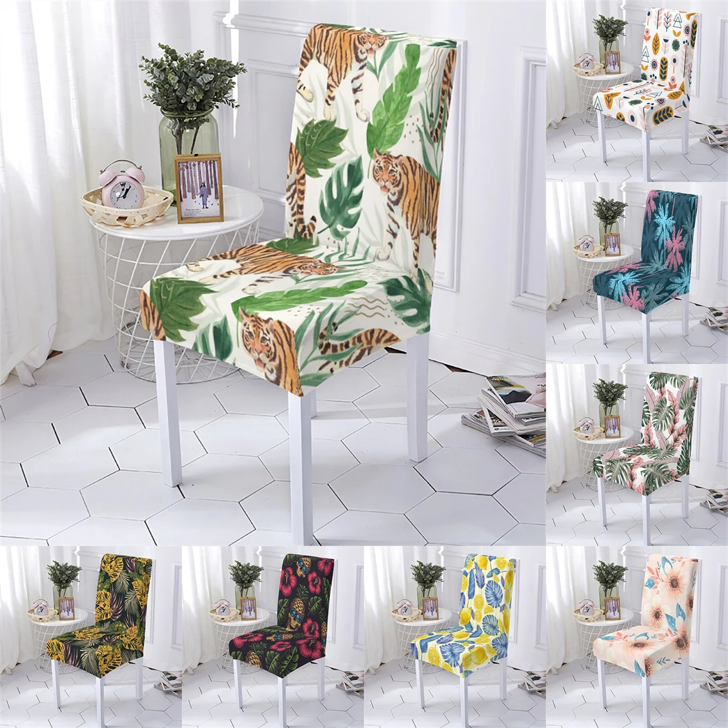 

Plant Style Chair Cover Anti-Dirty Seat Chair Cover Flowers Pattern Extensible Chairs Covers Elastic Dining Room Home Stuhlbezug
