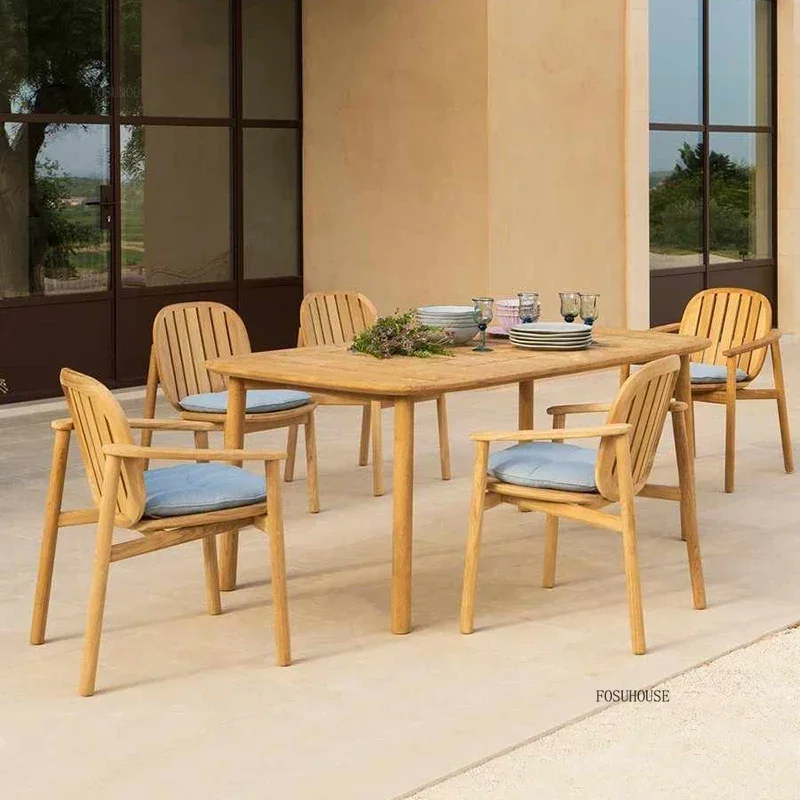 Outdoor Teak Garden Chairs Courtyard Villa Waterproof Sun-proof Dining Chairs Simple Leisure Balcony Outdoor Backrest Armchair