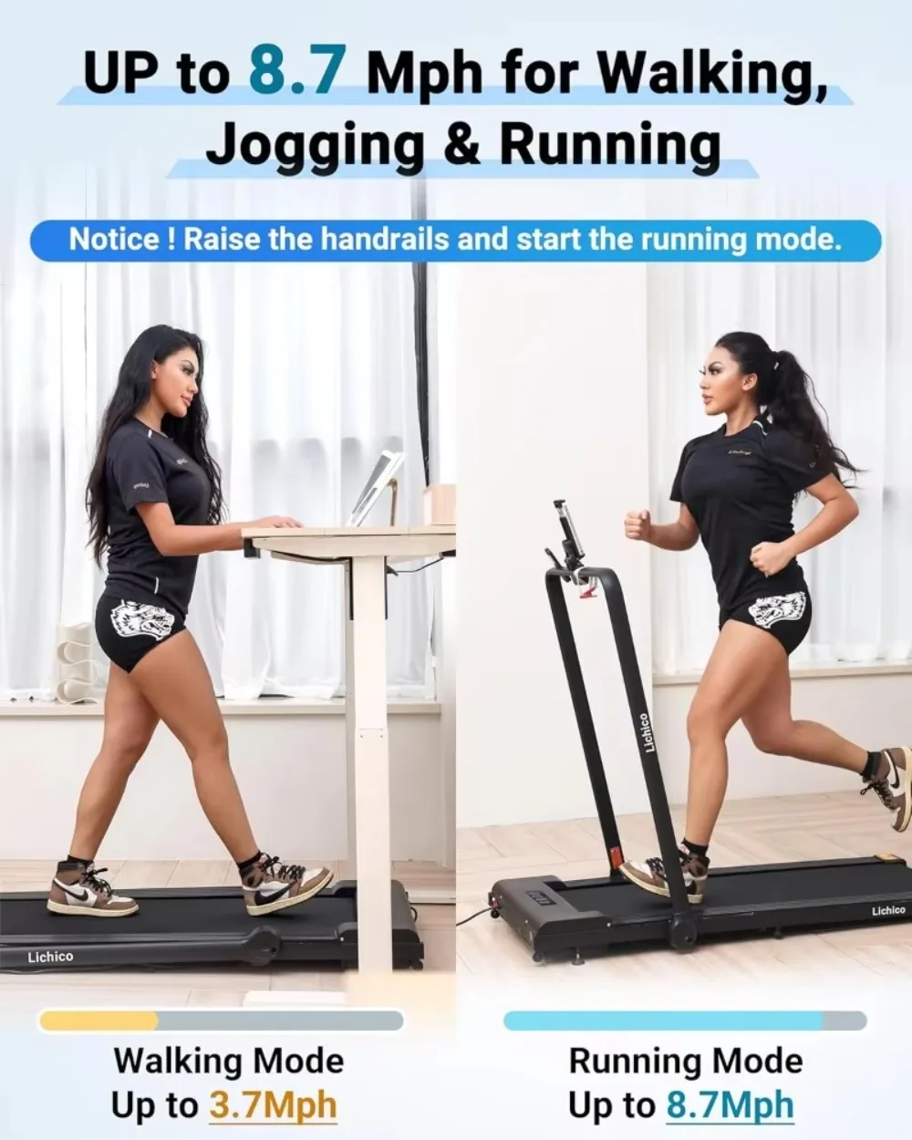 Under Desk Treadmill 2 in 1 Portable Folding Treadmill 2.5-3.0HP Brushless Motorized Electric Walking Larger Running Area