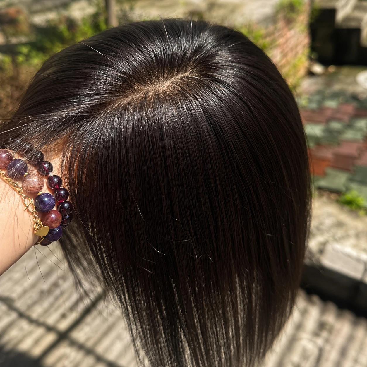 Topper per capelli umani lisci 9x13CM con base in seta per donna, effetto cuoio capelluto naturale, capelli europei, parte libera, con 4 clip