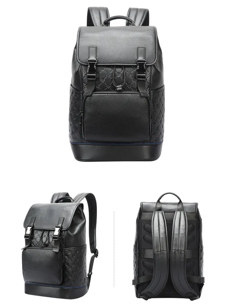 BOPAI Leather backpack casual backpack, first layer cowhide backpack  men's backpack, multi-functional backpack 15.6 inch comp 3