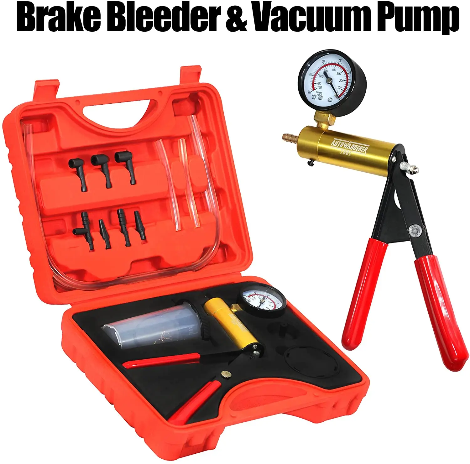 2 In 1 Brake Bleeder Kit Hand Held Vacuum Pump Test Set For Automotive