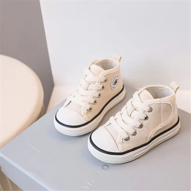 2024 New Baby Shoes Canvas High-help Toddler Kids Casual Shoes Soft Rubber Sole Fashion Little Boys Girls Sneakers 4