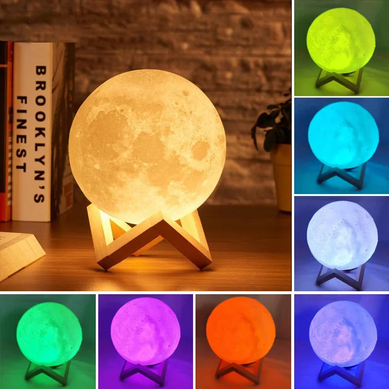 Led Moon Lamp Night Light 3D Printed 12cm Lunar Lamp Battery Powered