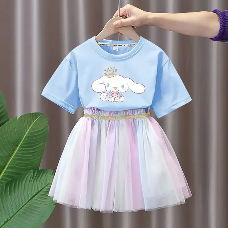 

Sanrios Cinnamoroll Kuromi Mymelody, детское платье с коротким рукавом, летний день рождения, искусственное платье, 90-160 см