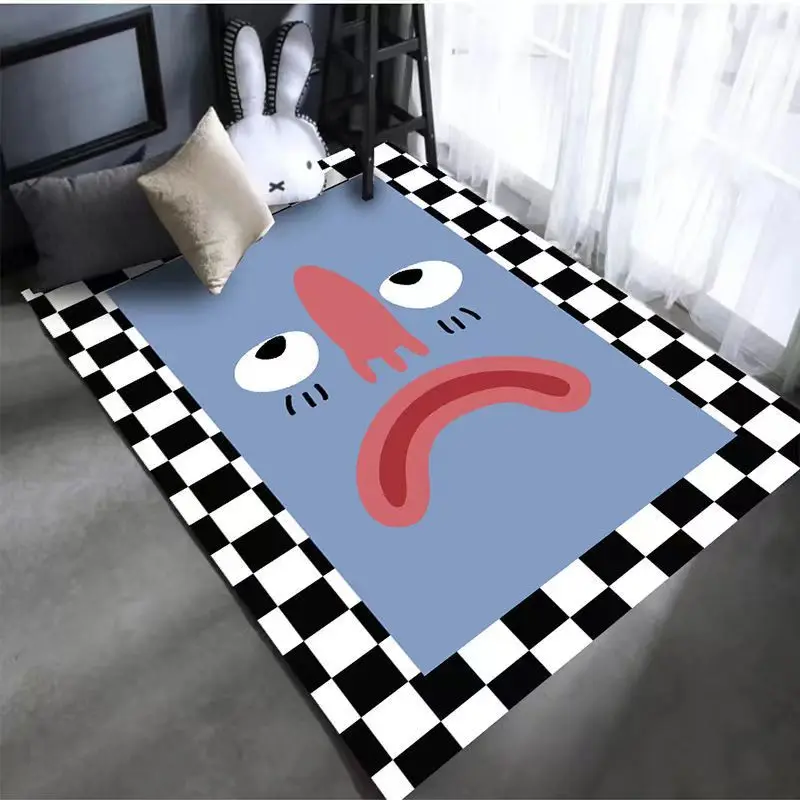 Alfombra de cuadros nórdicos para sala de estar, tapete de mesa de centro, de celosía Simple, para habitación, dormitorio, divertida, de expresión Facial - 100 cosas bonitas para la casa