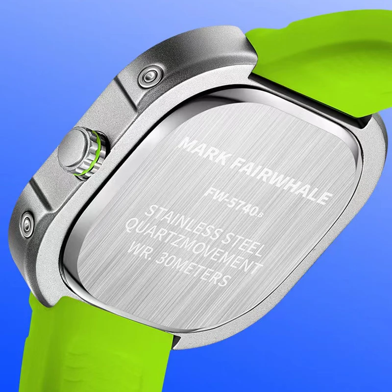 Fashion Men's Quartz Watch 2024 Unique Design Luminous Watches Luxury Square Green Silicone Strap Waterproof Wristwatch Men Gift