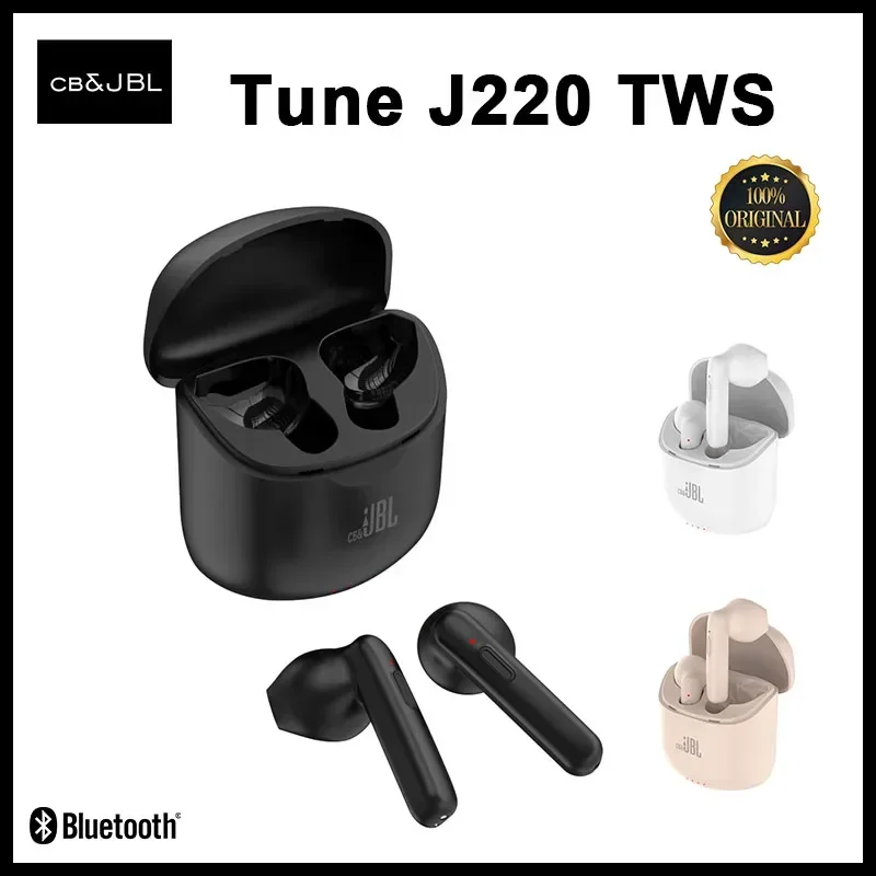 TWS Wireless Bluetooth Fones de ouvido com microfone, fones de ouvido esportivos, som hiFi, fones de ouvido, Cb e JBL Tune J220, original