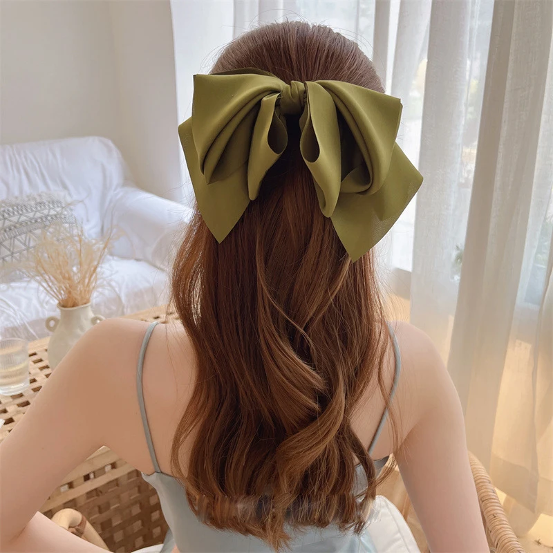 

Women Big Satin Face Solid Color Multilayer Bow France Clip Hairpins Lady Spring Clip Hair Accessories Girls Hair Clips Headwear