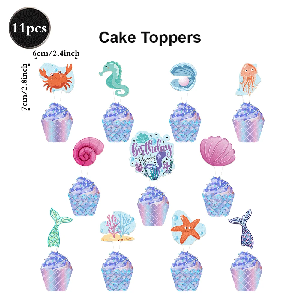 Meerjungfrau Geburtstag Dekorationen Meerjungfrau Teller Servietten Tischdecke Luftballons Kuchen Topper Banner Mädchen Geburtstag Meerjungfrau Party Supplies – Detail 21