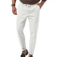 Men's Cotton Linen Pants Solid Casual Loose Men Clothing Elastic Waist Breathable Fitness Pants Pantalon Homme Pencil Pants 3