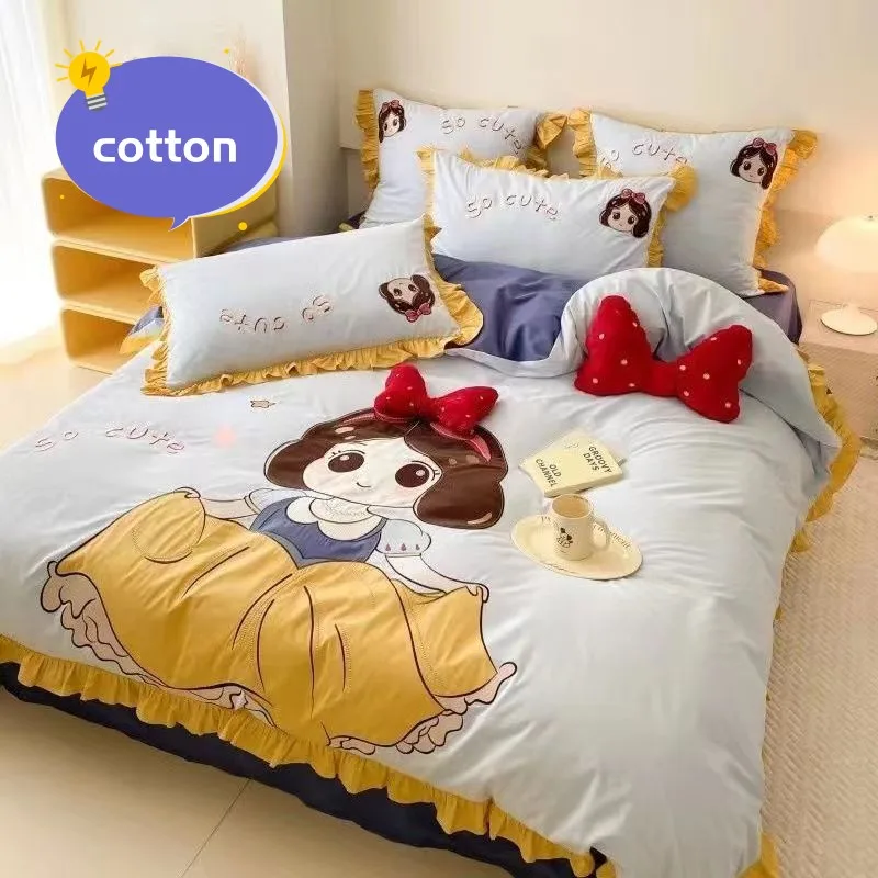 

Disney Mickey Minnie Snow White Anime Cute Cartoon Pure Cotton Four-piece Bedding Set Soft Skin-friendly Bed Sheet Quilt Cover