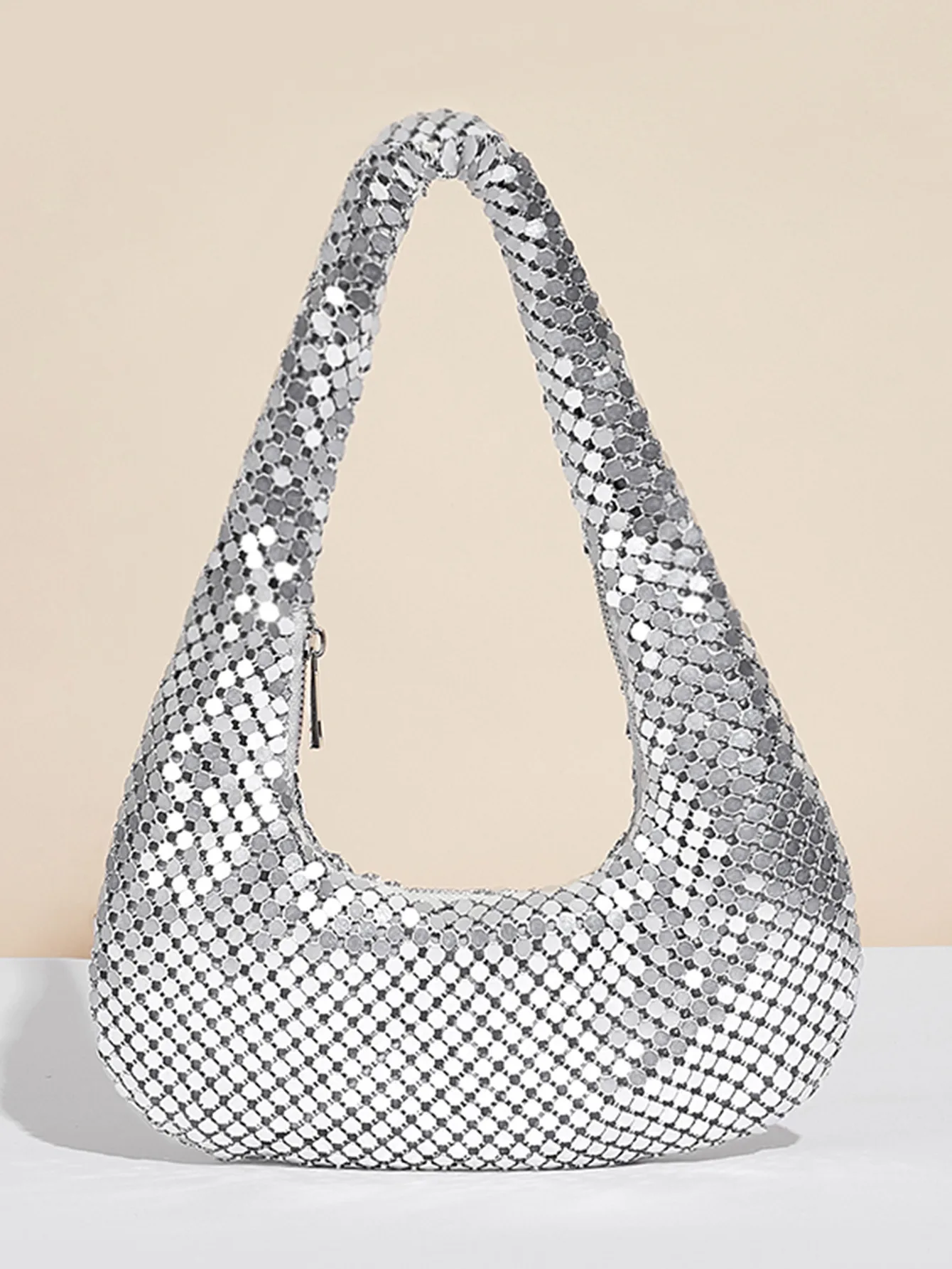 Shiny Vintage Iron Sheet Bag Women Hand-woven Silver Sequins 