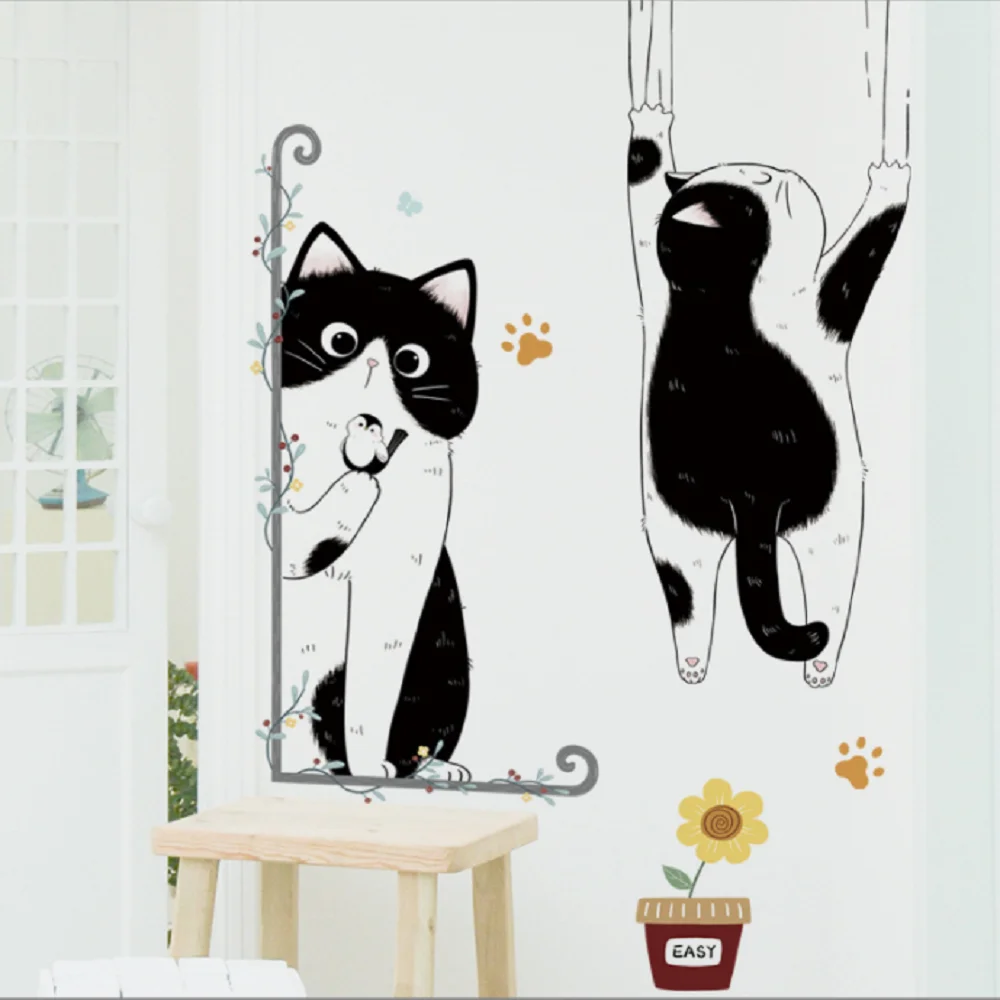 

Cute Cat Black And White Wall Sticker Wallpaper Living-room Children's Kids Room Home Decor