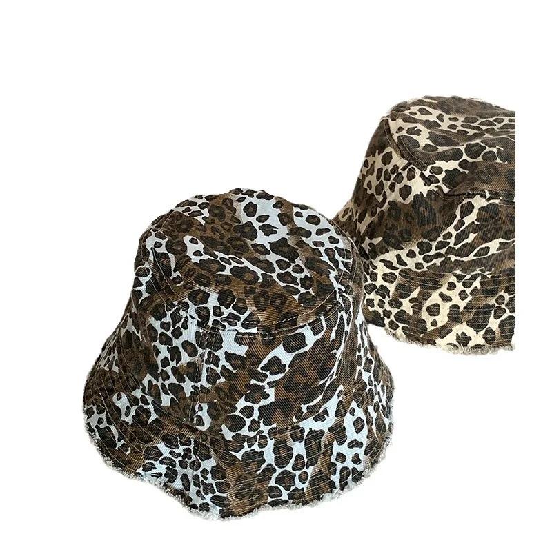 Retro Leopard Print Fringed Fisherman Hat Versatile and Fashionable for Women Big Head Circumference Face Enhancing Small Hat