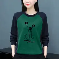 Fleece Warm Crew Neck Long Sleeve T Shirt Women Patchwork Print Basic Blouse Female Tee Top Middle Age Lady Loose Casual Pullove 4