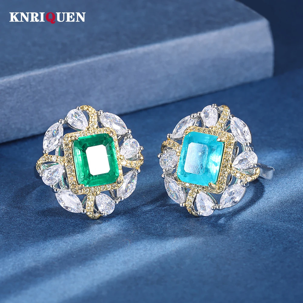 2022 Charms 10*12Mm Paraiba Tourmaline Emerald Rings Per Le Donne Gemstone Wedding Band Party Cocktail Fine Jewelry Gift All'Ingrosso
