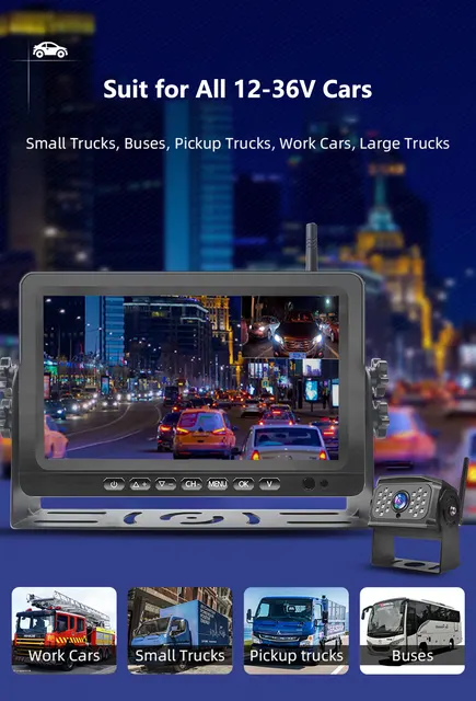Wireless Backup Camera System For RV & Truck - 7" HD Monitor, 1080P Camera, BSD, Night Vision, Loop Recording