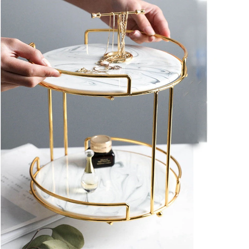 Goddess Luxuly Marble Double Layer Cosmetic Storage Rack Desktop Jewelry Perfume Box Plate Party Cake Dessert Display Stand | Дом и сад