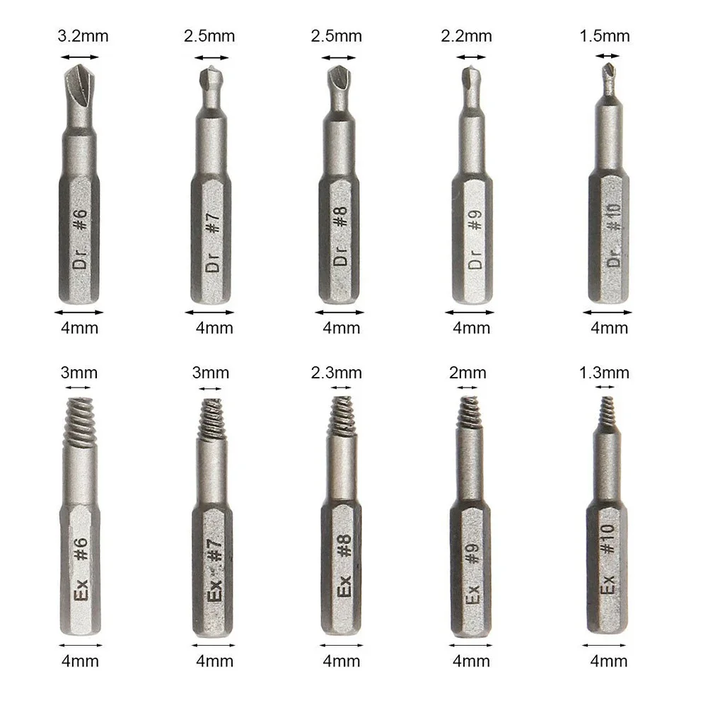 10-Piece Damaged Screw and Bolt Extractor Drill Bit Set