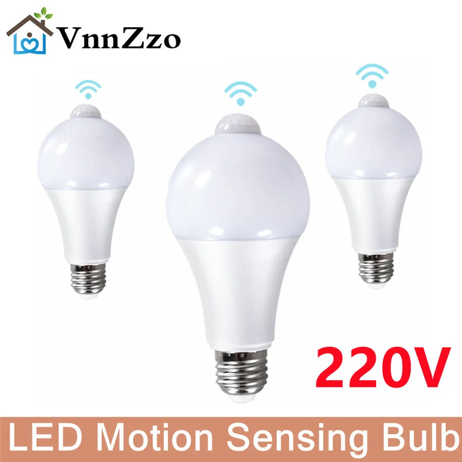 220V E27 PIR Motion Sensor Lamp 9W 12W 15W 18W LED Bulb with Motion Sensor Infrared Radiation Motion Detector Security Light