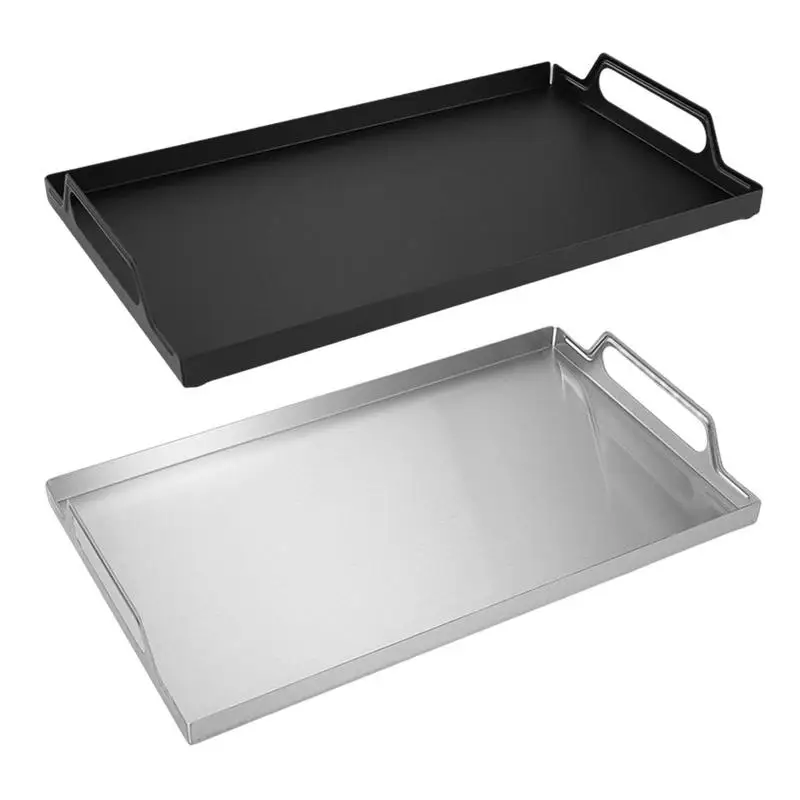 

Rectangular Serving Tray Stainless Steel Trays For Food dessert fruit tray Anti-Drop Cookie Sheet Rustic tray With Handles