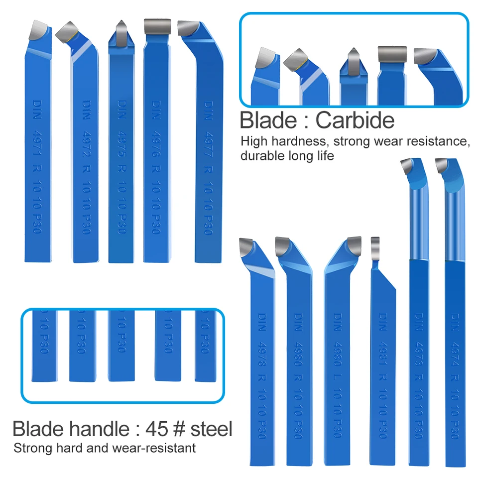 Set Di 10 Utensili Per Tornio Con Punta In Carburo 1/4 Di Pollice – Kit Completo Per Tornio CNC E Ordinario, Punte C6 Per Lavorazione Metalli Di Precisione