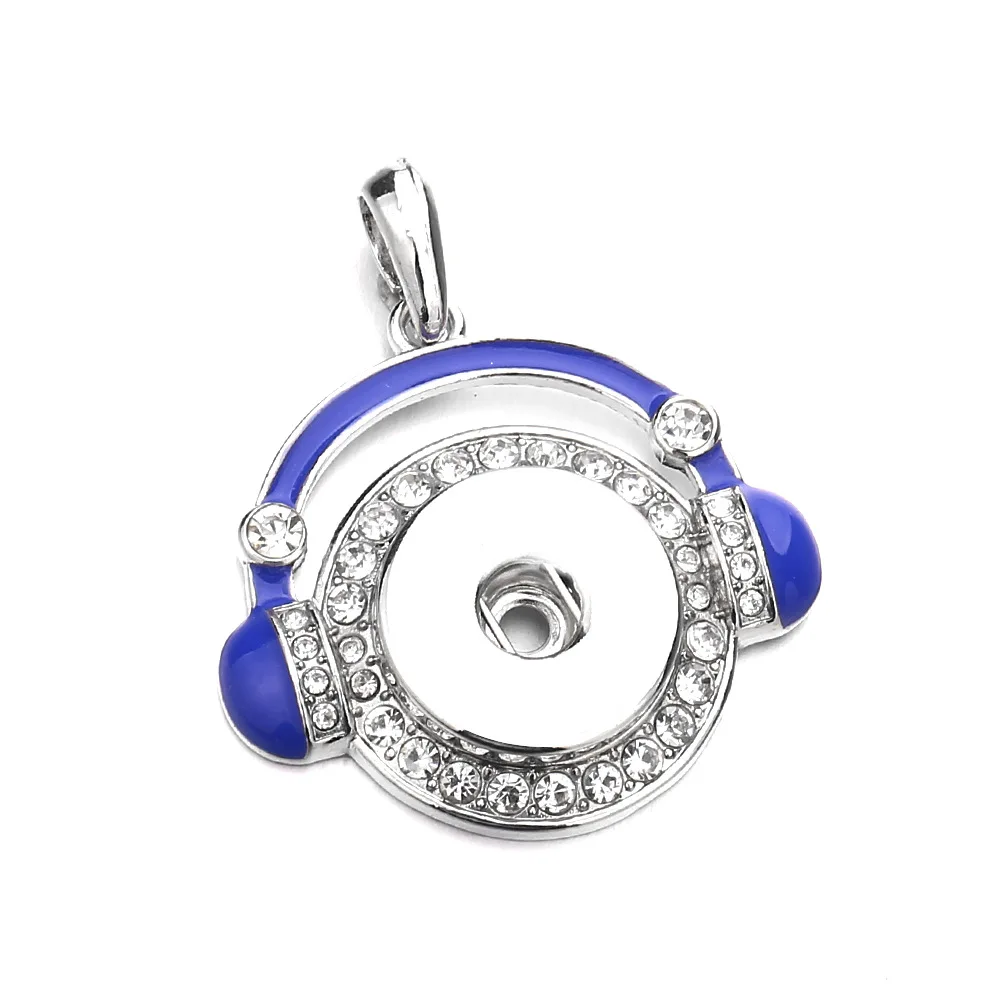 10pcs New Style Metal Crystal Bring Headphones Snap Button Pendant Necklace Fit 18MM Snap Buttons Jewelry For Women