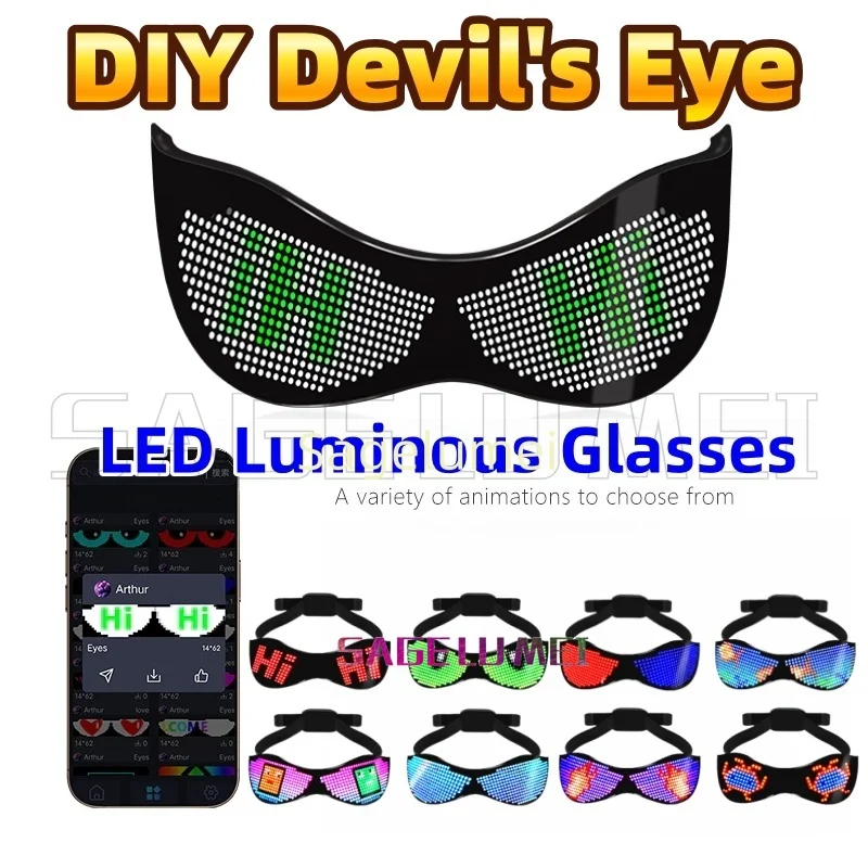 DIY RGB 데빌스 아이 LED 라이트 다이내믹 데몬 아이 글래스 앱 프로그래밍 가능 조명 파티 글래스 텍스트 발광 휴일용
