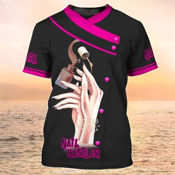 Manicure Pattern T-Shirt For Women Fingernail Polish 3D Printed Tees Summer Loose Tops Uniforms Short Sleeves O-Neck T Shirts 1