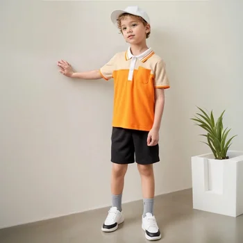 Polo uniforme in cotone per ragazzi adolescenti, stile inglese, design a righe, per bambini, top a maniche corte per bambini di 2-6 anni 1