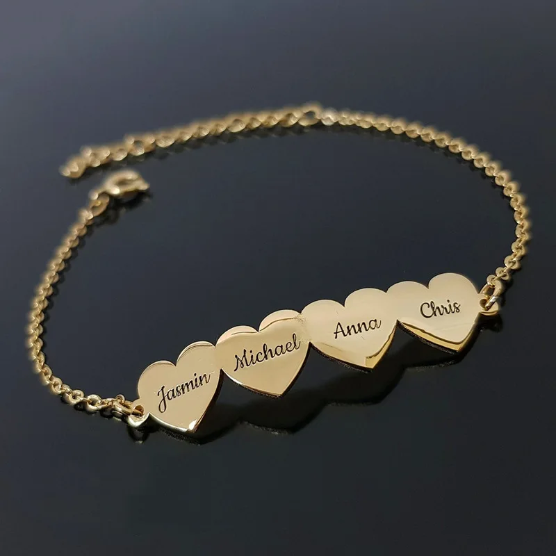 

Lateefah Personalized Family Member Name Bracelet DIY Stainless Steel Heart Design English Letter Anniversary Hand Jewelry