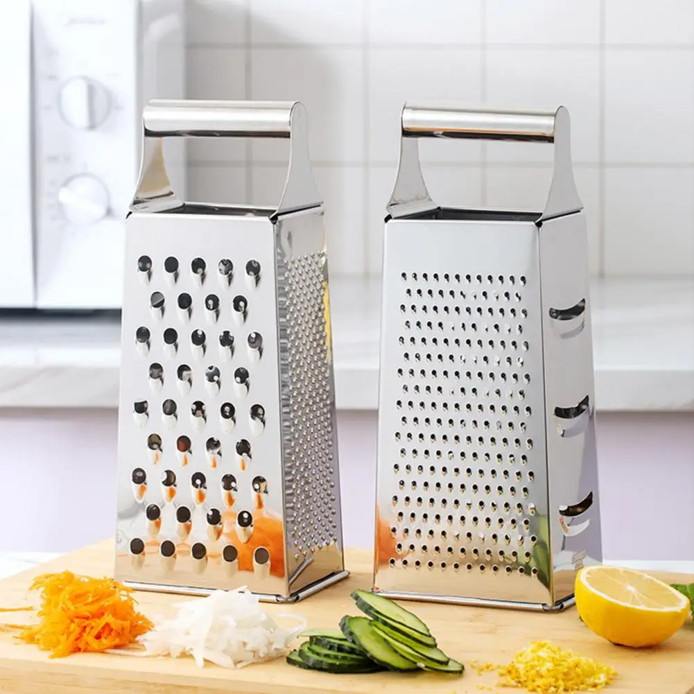 Box Cheese Grater, Stainless Steel with 4 Sides, Best for Parmesan Cheese, Vegetables, Ginger, Gray