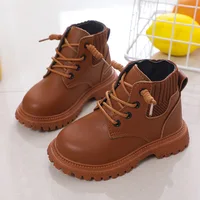 Baywell Spring Kids Boys Fashion Leather Boots Children Girls Warm Soft Bottom Non-slip Running Shoes 1-5 Years 1