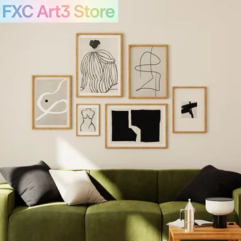 Stampa su tela senza cornice, moderna e astratta, per decorazione da parete, stampe beige e nere, arte retrò, decorazione per soggiorno, regalo per la casa