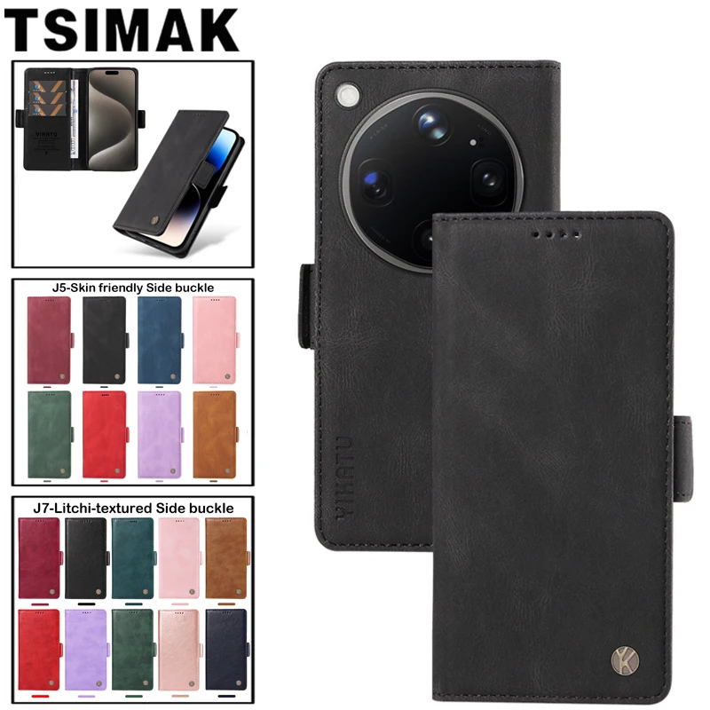 Luxury Magnetic Flip Wallet Case - Litchi-Textured Leather Cover