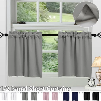 주방 암막 창 커튼, 단열 짧은 커튼, 거실 침실 막대 포켓 와플 위브 티어, 소형 패널 상품 이미지