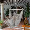 Hammock Chair Hanging Swing Chair Soft Cotton Rope Indoor Outdoor High Load-Bearing Metal Bar Comfortable Relaxing Easy Setup 3