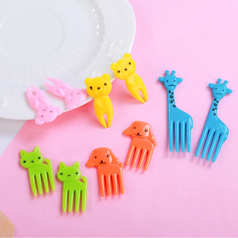Fruit Fork Food Grade Plastic Mini Cartoon Kids Cake Fruit Toothpick Bento Lunch Accessories Party Decoration