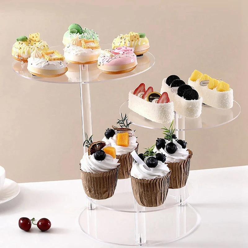 Round Acrylic Products Display Riser Stands, 3 Tiers Cupcake Stand Mini Display Rack For Cake