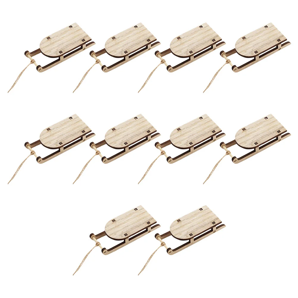 

10Pcs Christmas Sled Ornaments Miniature Wooden Sleigh Hanging Decorations